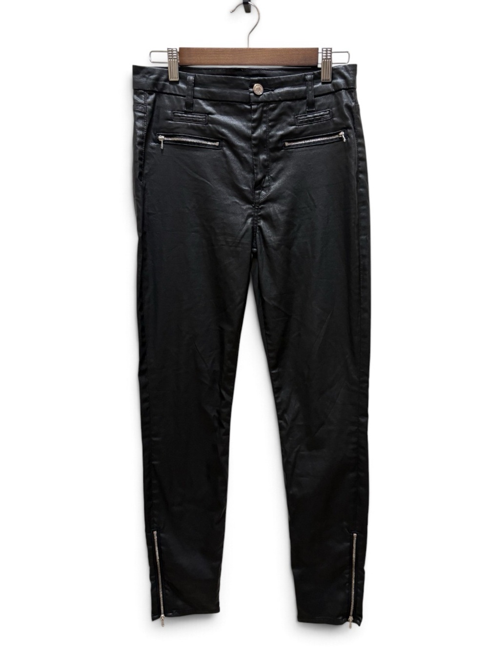 7 for All Mankind Black Coated Denim Moto Ankle Zip Pants Size 29